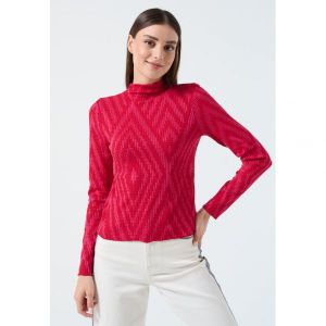 이스퀘어 4638521 Jimmy Key STRAIGHT FIT TURTLENECK LONG SLEEVED STRIPED BLOUSE - Blouse red