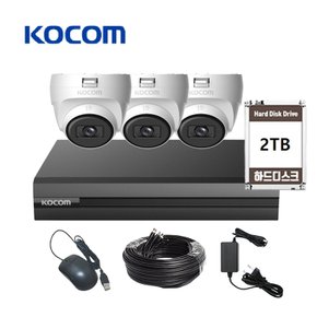 코콤 KOCOM 200만화소 CCTV 자가설치 세트 실내 돔 3대 가정용 매장용 주택 사업장 보안방범