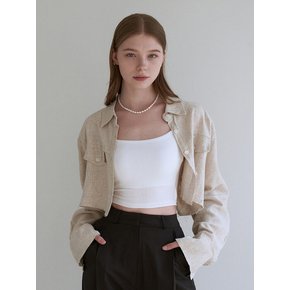 Pocket linen crop shirt - beige