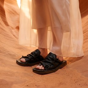 [무케] 엘노어_Leto 레토 여자 여름 소가죽 슬리퍼 슬라이드 (Black)