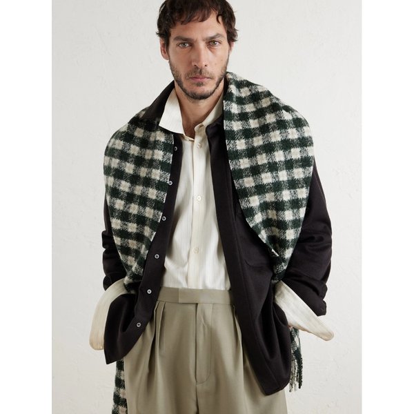 로고 아플리케 가죽 트리밍 니트 스카프 46376663162969925