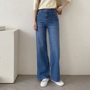 /  재진행  날씬해보이는 버튼데님팬츠 히든밴딩 하이웨스트 와이드 청바지