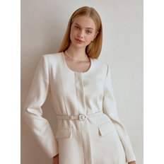 Lowell belted tweed dress (ivory)