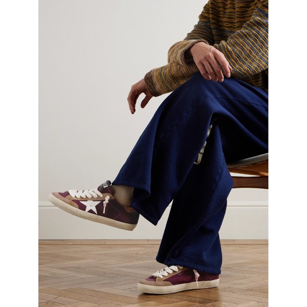 슈퍼스타 디스트레스드 가죽 트리밍 스웨이드 스니커즈 46376663163009085