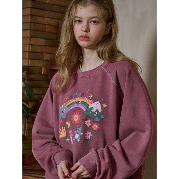 원더랜드 레글런 피그먼트 맨투맨 더스티핑크