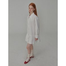 Cotton shirring mini shirt dress_White