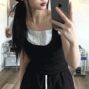 베스트 일체형 빈티지 펀칭레이어드탑