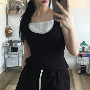 베스트 일체형 빈티지 펀칭레이어드탑