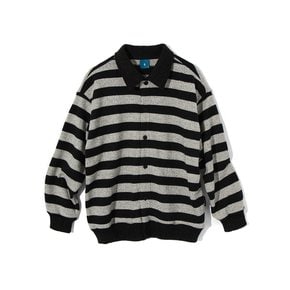 Striped collar cardigan shirt C7 Oatmeal&Black
