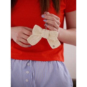 No.205 / Big Ribbon Crochet Keyring _ Cream