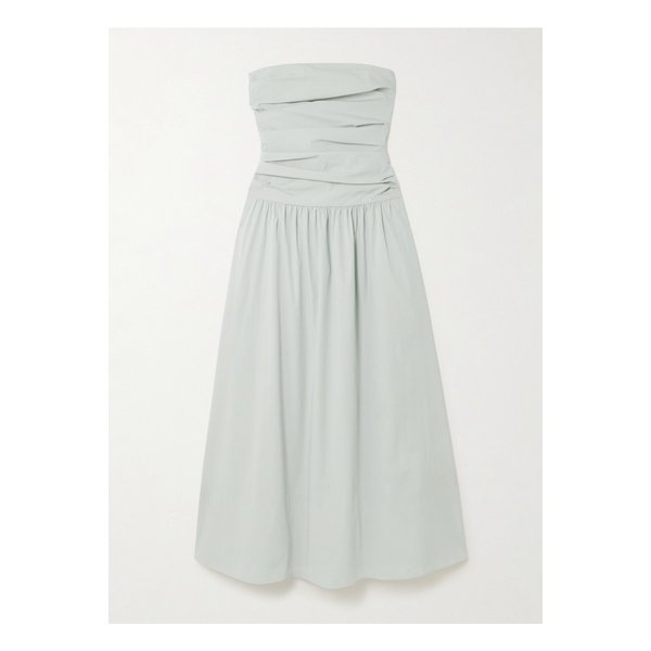 세인트 아그니 스트랩리스 타이백 크링클 코튼 혼방 맥시 드레스 실버 46376663162884990