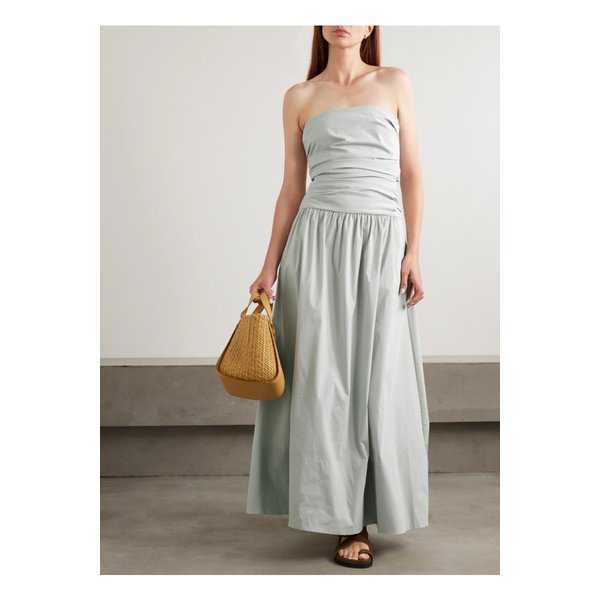 세인트 아그니 스트랩리스 타이백 크링클 코튼 혼방 맥시 드레스 실버 46376663162884990