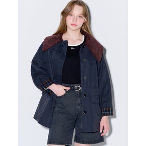 Corduroy collar half trench mac coat_Navy