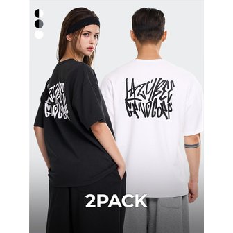 레이지비 [2PACK] 시그니처 그래피티 오버핏 반팔 기능성 짐웨어 헬스 운동복 반팔 W (3컬러)