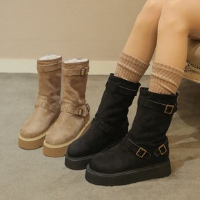 ljh035-7 Fur Platform buckle middle boots _ 2colors