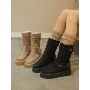 ljh035-7 Fur Platform buckle middle boots _ 2colors