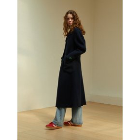 [handmade] Herringbone Round Wool Longcoat (Navy)