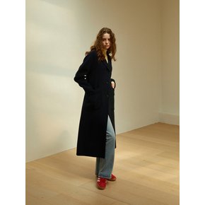 [handmade] Herringbone Round Wool Longcoat (Navy)