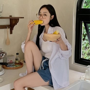 핫핑 케리즈 썸머 지지미 오버핏 트임 긴팔셔츠 H_SH6166