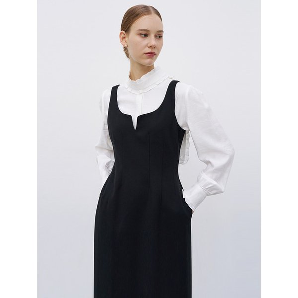 [단독] 키홀넥 원피스 - 블랙