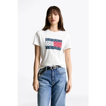 타미진스 여성 플로랄 플래그 티셔츠 T32F6TTO13TWT1 TOMMY JEANS