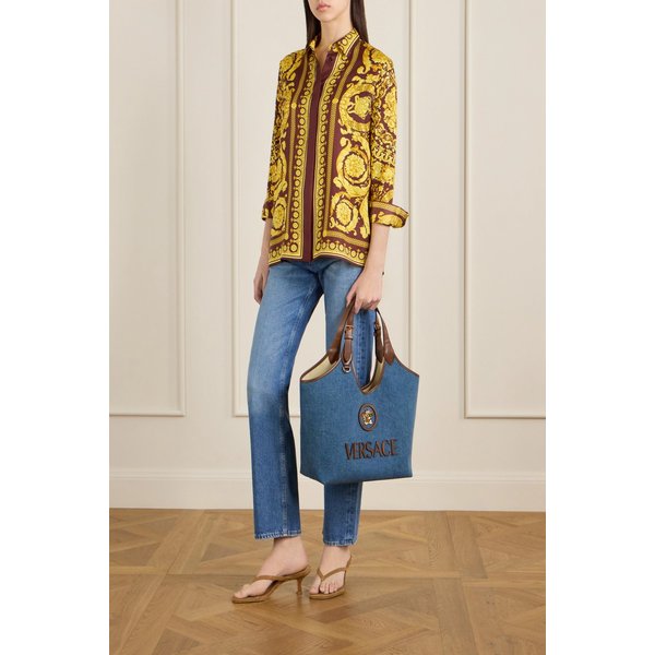 라 메두사 가죽 트리밍 데님 토트백 46376663162989868