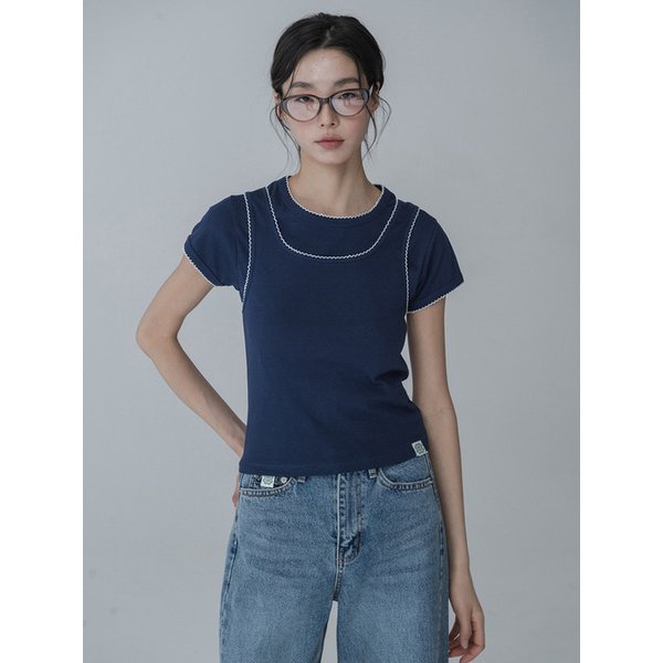 [리퍼브]BUBBLE LAYERED SLEEVELESS & TSHIRT SET_NAVY IVORY