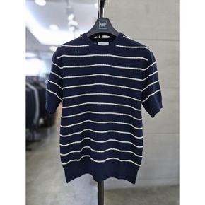 세이브존03  남자 네이비 단가라 라운드 반팔 니트 티 WSAGZ2WR28A_P393269477