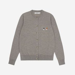 (W) 메종 키츠네 더블 폭스 헤드 패치 라운드넥 가디건 베이지 멜란지 (W) Maison Kitsune Doubl