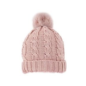 [Dents]Metallic Cable Knit Hat with Faux Fur Pom Pom / 2 Colours / 여성니트모자/ 3-3284