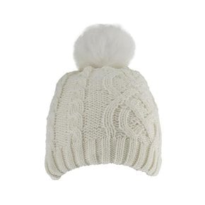 [Dents]Metallic Cable Knit Hat with Faux Fur Pom Pom / 2 Colours / 여성니트모자/ 3-3284