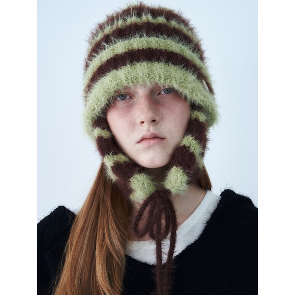 투웨이 이어플랩 비니 스트라이프 그린믹스