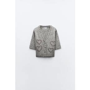 비즈 하트 니트 가디건 4331/003 GREY