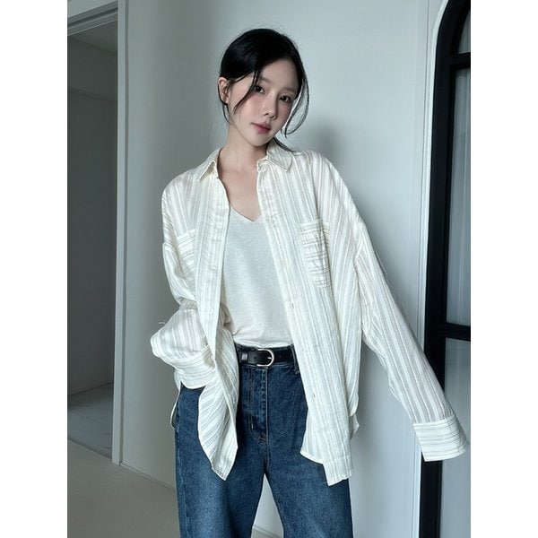 [모찌언니 PICK] 시어룸 링클 스트라이프 셔츠(아이보리)