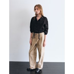 Belted Wide Pants in Heavy Cotton (Beige)