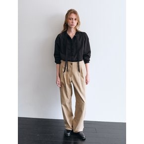 Belted Wide Pants in Heavy Cotton (Beige)