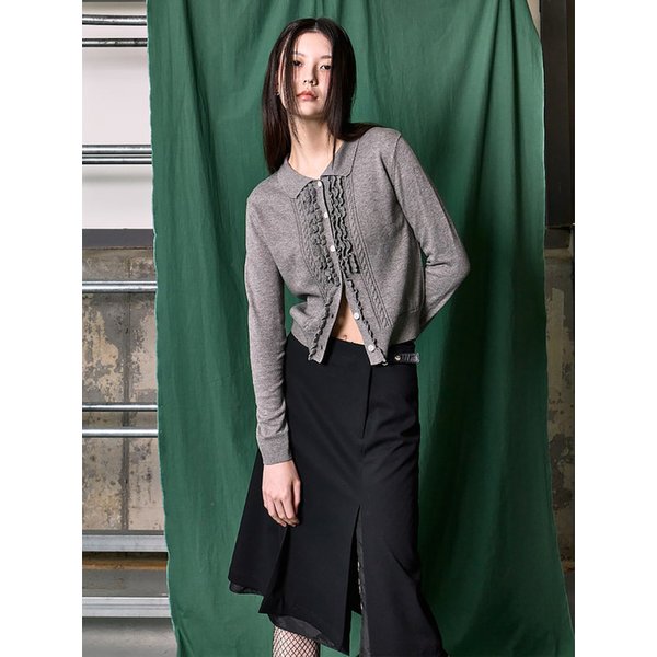 Frill Detail Knit Cardigan  Grey (KE615AM033)