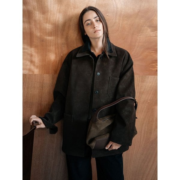 Fake Suede Out Pocket Jacket - Brown