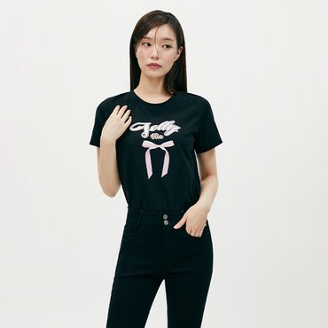 플라스틱아일랜드 [C]리본프린트 티셔츠 (PR2CH363)