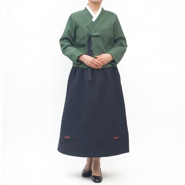 [더자연] 여자  누비  저고리 치마 세트  투피스 녹색(1)
