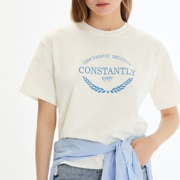 시스티나 모달 레터링 라운드넥 티셔츠_