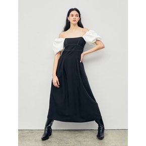 Stitched Puff Sleeve Maxi Dress Black