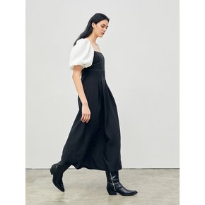 Stitched Puff Sleeve Maxi Dress Black