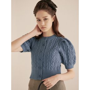 HEART KNITTED PUFFY CARDIGAN - BLUE