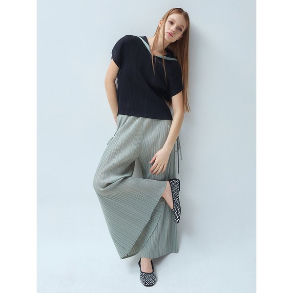 배색 카라 플리츠 블라우스_2colors