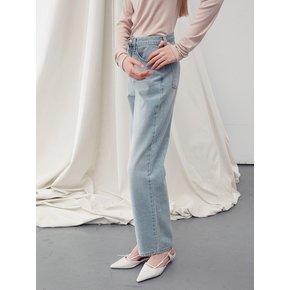 WASHED DENIM STRAIGHT LEG JEANS LIGHT BLUE