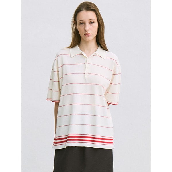 striped over-fit collared knit (ivory)