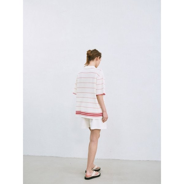 striped over-fit collared knit (ivory)