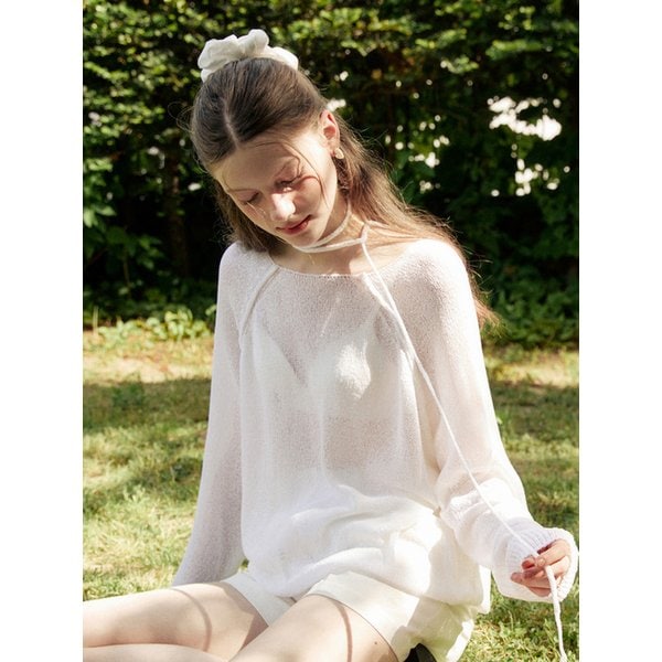 Loose fit long sleeve summer knit - white