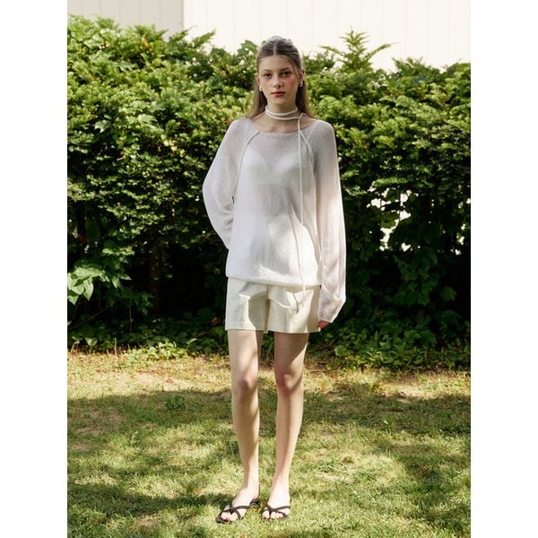 Loose fit long sleeve summer knit - white